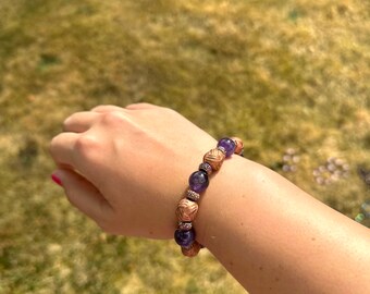 Amethyst and Brown Boho Bead Bracelet