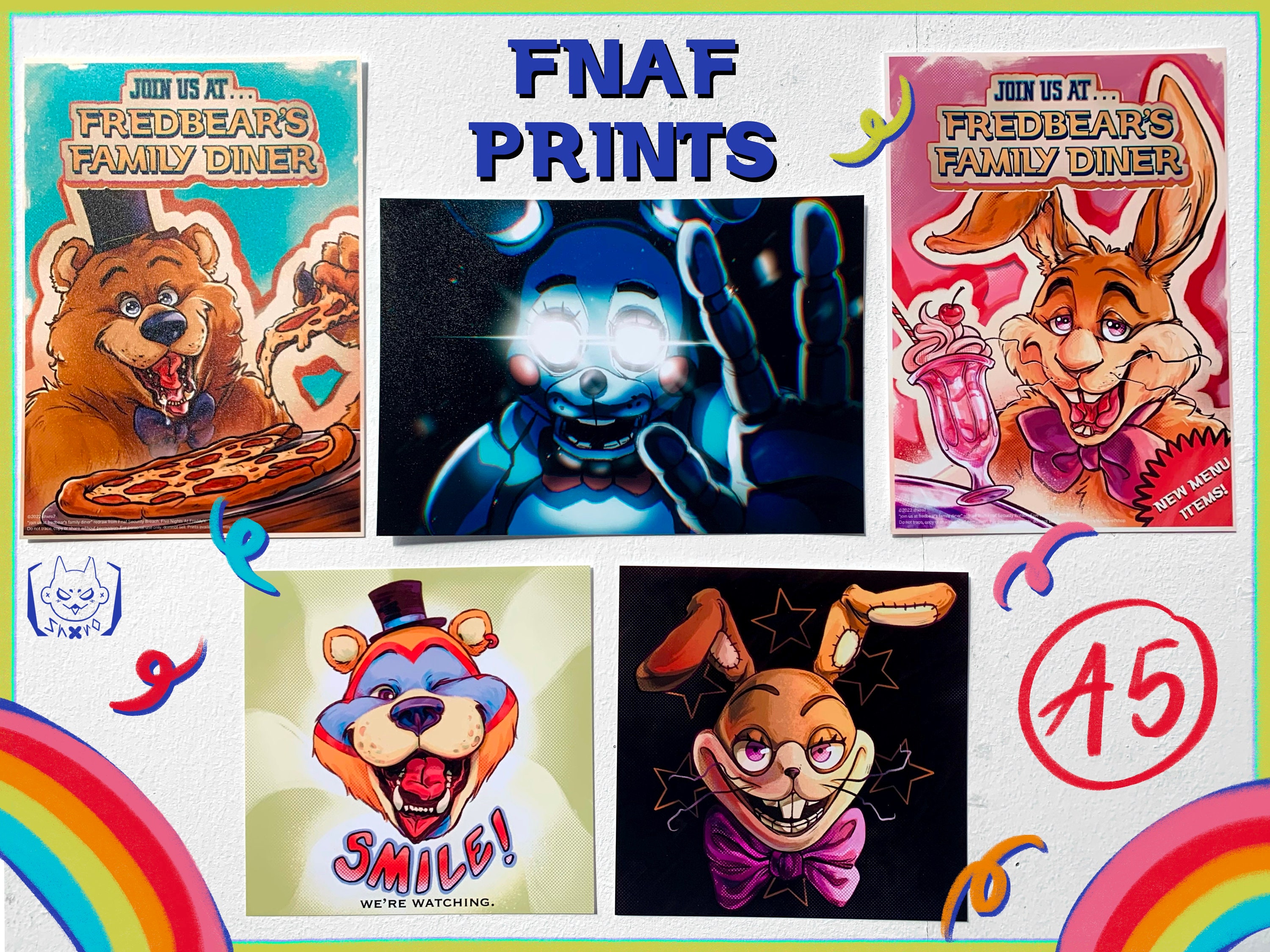 FNAF PRINT Five Nights at Freddys Poster A5 Security Breach Freddy,  Glamrock Freddy, Spring Bonnie, Toy Bonnie, Glitchtrap 