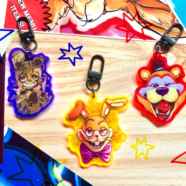 FNAF KEYCHAINS Five Nights At Freddy's - Security Breach - Glamrock Freddy Springtrap Glitchtrap