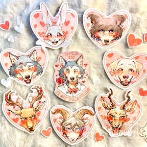Beastars Valentine’s Day Vynil Stickers (holo/glossy) - Beastars Valentine&#39;s Day Vinyl Stickers (holographic/glossy)