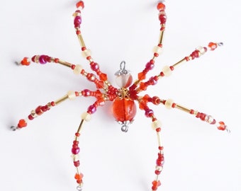 Hand Perlen Weihnachten Spinne Ornament | Rot & Gold Glasperlen
