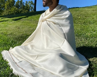 Meditation Wool Shawl, Meditation Blanket, Meditation Wrap, 100% Wool, Extra Large, Oversize, Fair Trade, Unisex, White