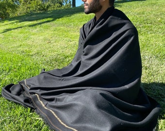 Meditation Wool Shawl, Meditation Blanket, Meditation Wrap, 100% Wool, Extra Large, Oversize, Fair Trade, Unisex, Black