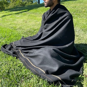 Meditation Wool Shawl, Meditation Blanket, Meditation Wrap, 100% Wool, Extra Large, Oversize, Fair Trade, Unisex, Black