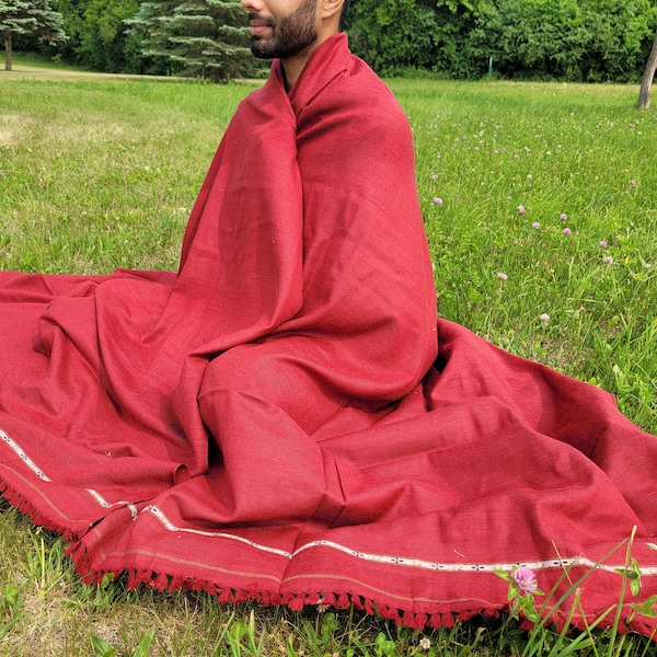 Meditation Wool Shawl, Meditation Blanket, Meditation Wrap, 100% Wool, Extra Large, Oversize, Fair Trade, Unisex, Ruby Red
