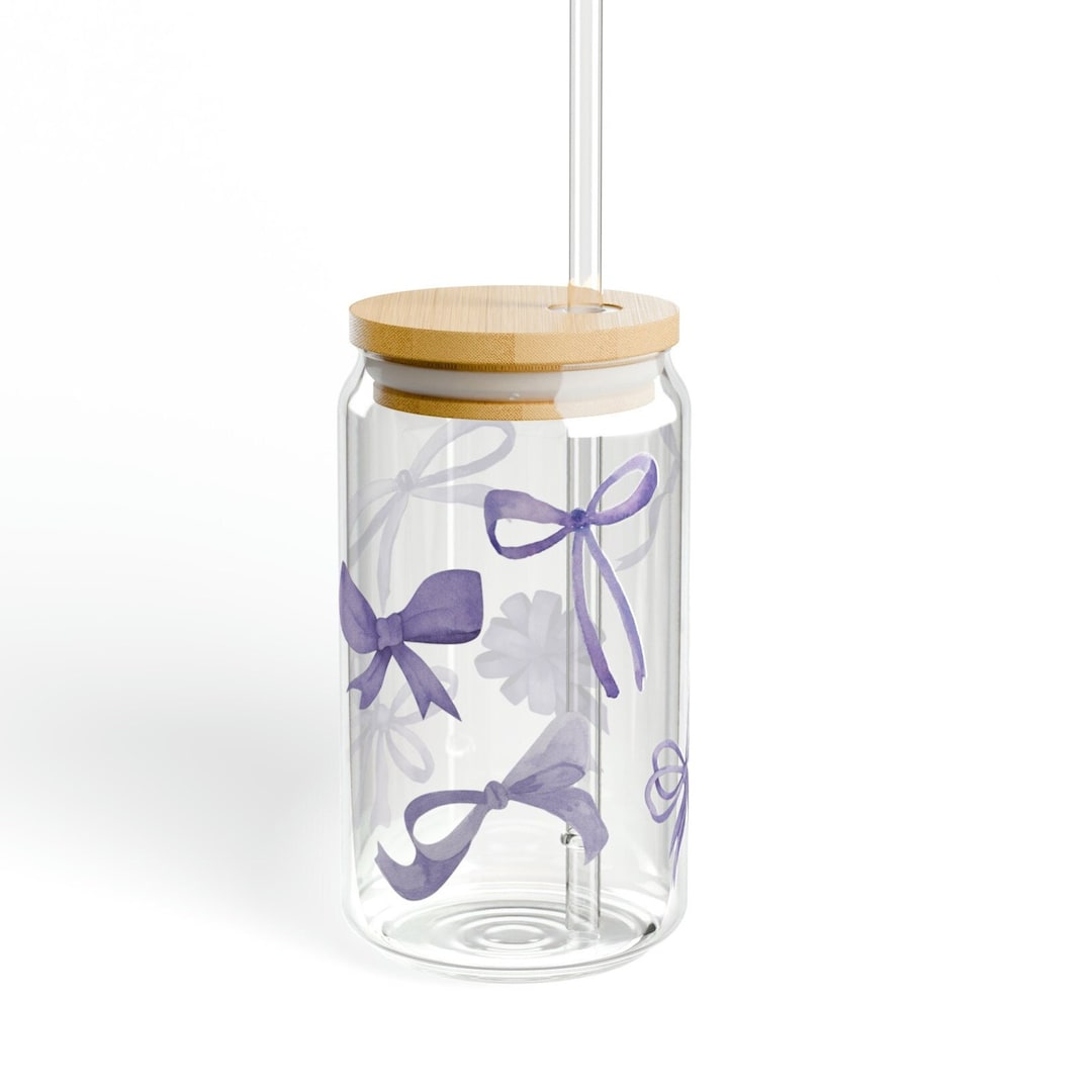 Purple Bow Can Glass W Lid & Straw | Coquette Aesthetic | Girlie Gift ...