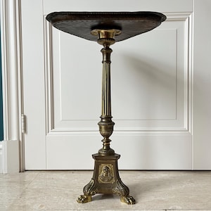 Antique Religious Candle Holder with Tray – Side Table Style – Late 19th Century
