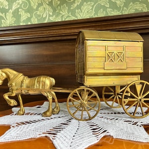Antiker Pferdewagen, Zigeunerwagen aus Messing und Kupfer – Tisch- und Bibliotheksdekoration, Schmuckschatulle, ca. 1970