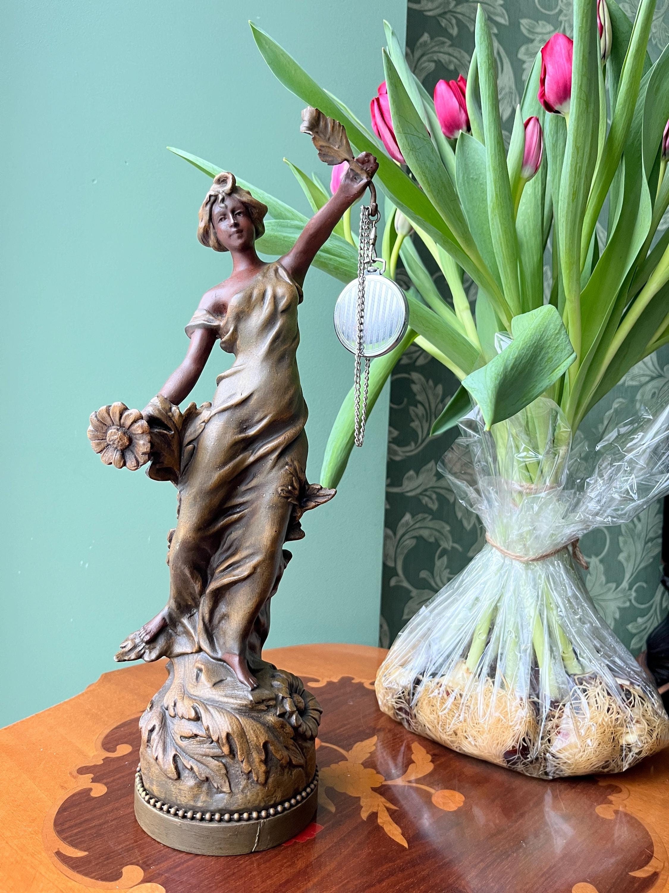 Antique Zamak Sculpture With Wooden Base – Unique Watch Holder in