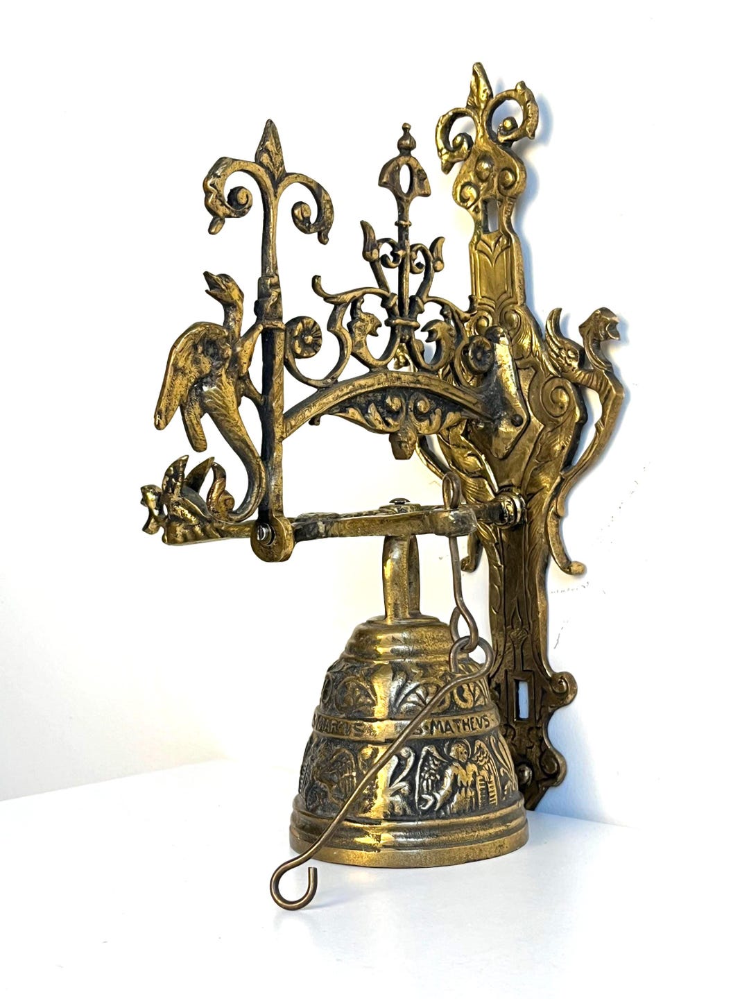 Vintage Brass Wall Bell – Griffin / Gargoyle Decor – Ornate Door or ...