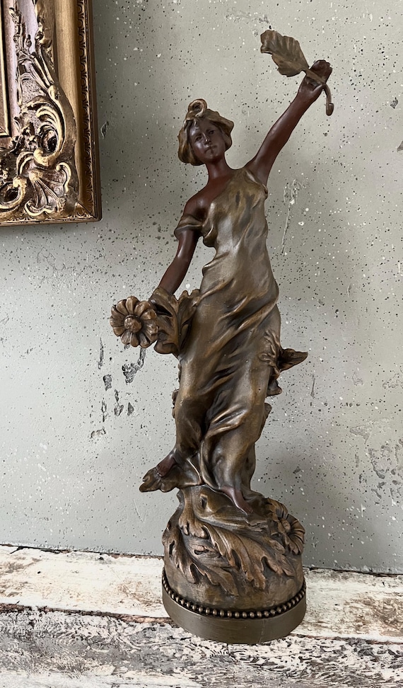 Antique Zamak Sculpture With Wooden Base – Unique Watch Holder in