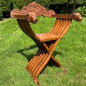 Vintage Savonarola Folding Chair | Solid Wood | Italian Dante