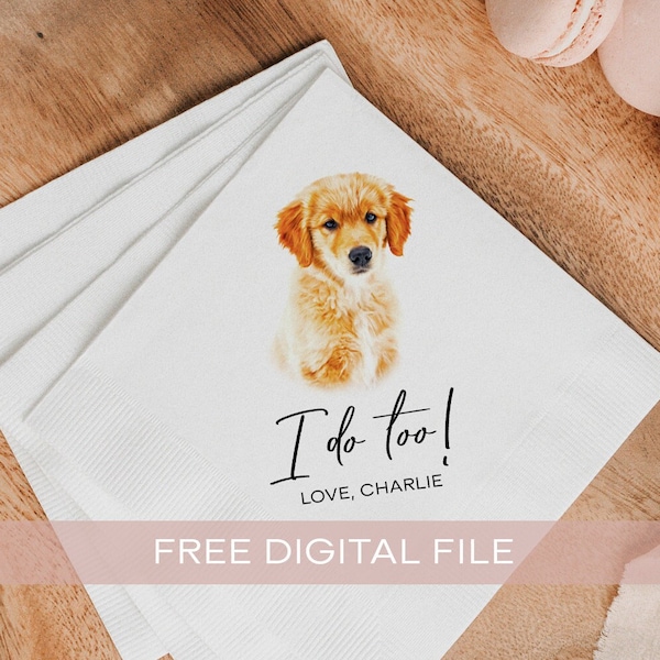 Custom Pet Cocktail Napkins colorful, Dog Wedding Napkins, Customized Pet Napkins, Custom Pet Portrait Wedding Napkins, Cocktail Napkins