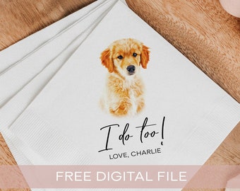 Custom Pet Cocktail Napkins colorful, Dog Wedding Napkins, Customized Pet Napkins, Custom Pet Portrait Wedding Napkins, Cocktail Napkins