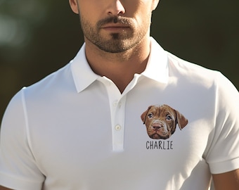 Custom Pet Polo Shirt for Men, Personalized Short Sleeve Golf Shirt with dog cat Face, Dog Photo Printed Polo Shirt, Custom Pet Photo Polos