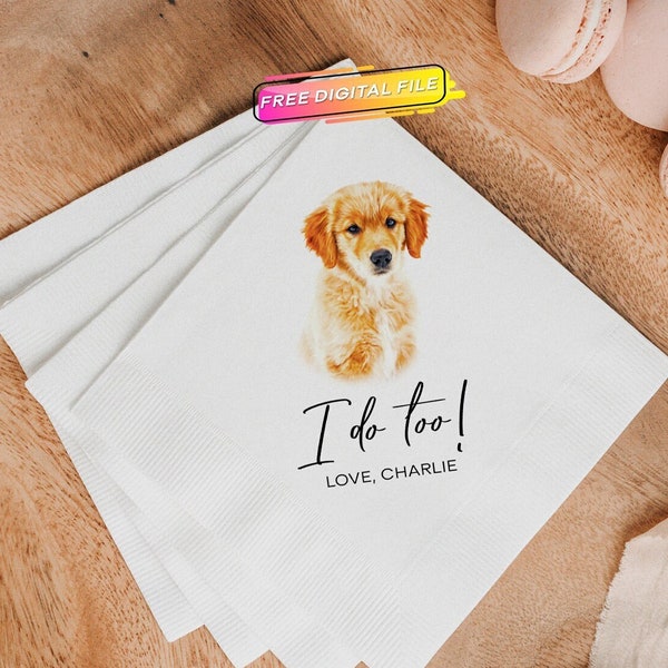 Custom Pet Cocktail Napkins colorful, Dog Wedding Napkins, Customized Pet Napkins, Custom Pet Portrait Wedding Napkins, Cocktail Napkins