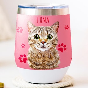 Custom Pet wine Tumbler from photo + name, Custom Dog insulated 12 oz Tumbler, Personalized Dog Cup, Custom Cat Tumbler, Custom Travel Mug