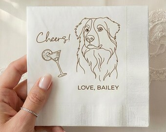 Custom Pet line art Cocktail Napkins, Dog Portrait from Photo, dog napkins for wedding bar cocktail hour, welcome party, birthday party gift