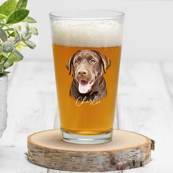 Custom Dog Beer Glass with your Pet Photo design and Name, Custom pet printed Pint Glass, Personalized beer mug, Custom Dog Steins Cup