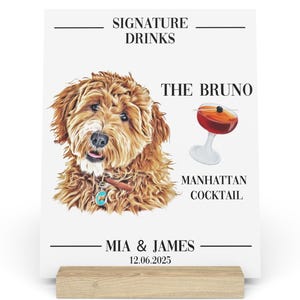 Custom Pet Signature Drink Sign with stand, Dog Signature Drinks, Pet Bar Sign, Bar Menu Sign, Cocktail Bar Sign, Pet rehearsal dinner sign