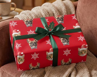 Custom Dog Christmas Wrapping Paper with hat, Custom gift wrap, Personalized pet Wrapping Paper, Wrapping Pet Gift, Birthday Wrapping Paper