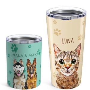 Custom Pet Insulated Tumbler from photo + name, Custom Dog 20/15/10 oz Tumbler, Personalized Dog Cup, Custom Cat Tumbler, Custom Travel Mug