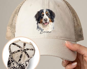 Custom Pet Portrait hat, Personalized dog Hat, dog owner gift, Mother’s day gift, Womens Washed ponytail opening cap, dog mom gift uve