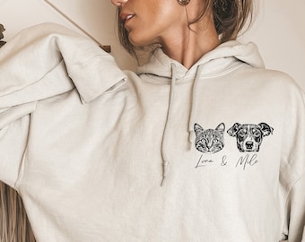 Pet Portrait Hoodie, Dog Face pocket Hoodie, Personalized cat Hoodie, Pet Portrait From Photo, Pet sweatshirt, Dog Mom Gift, Christmas gift