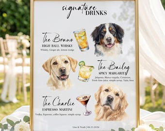 Custom Pet Signature Drink Sign with stand, Dog Signature Drinks, Pet Bar Sign, Bar Menu Sign, Cocktail Bar Sign, Pet rehearsal dinner sign