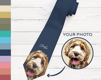 Custom Pet Neck Tie from photo and name, Personalized dog Neck Tie, Perfect Father's Day and Christmas gift for him, dog cat dad gift idea