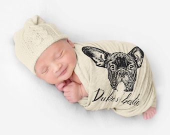 Personalized Baby Swaddle Blanket, Custom Dog Cat Lover Gift For New Baby, Newborn Baby Swaddle Blanket, Custom Pet Portrait From Photo