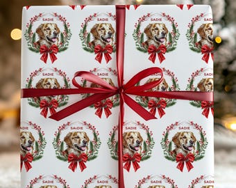 Custom Dog Christmas Wrapping Paper, Wreath custom gift wrap, Personalized pet Wrapping Paper, Wrapping Pet Gift, Birthday Wrapping Paper