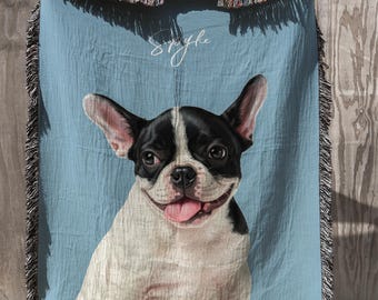 Personalized Pet Woven Blanket, Custom Dog Photo Blanket, Dog Cat Memorial gift, Custom Pet Tapestry Woven Cotton Throw Blanket from Photo
