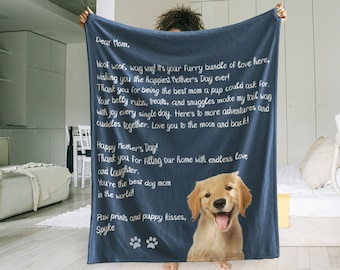 Custom Dog Mom Blanket from photo, Personalized Dog Mom Gifts, Cat mom gifts, Best Mother’s Day letter Gift for any Pet owner, gift for her