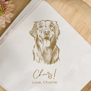 Custom Pet Sketch Cocktail Napkins, Dog Portrait from Photo, dog napkins for wedding bar, cocktail hour, welcome party, birthday party gift