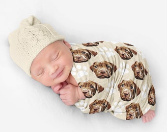 Personalized Baby Swaddle Blanket, Custom Dog Cat Lover Gift For New Baby, Newborn Baby Swaddle Blanket, Custom Pet Portrait From Photo