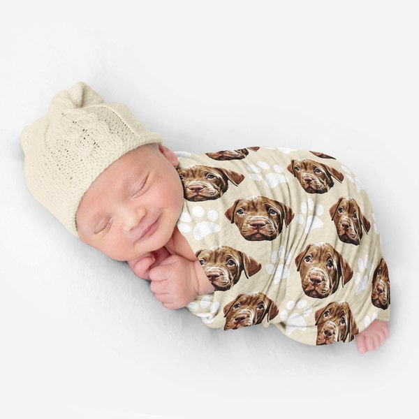 Personalized Baby Swaddle Blanket, Custom Dog Cat Lover Gift For New Baby, Newborn Baby Swaddle Blanket, Custom Pet Portrait From Photo