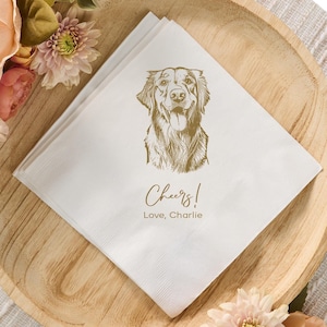 Custom Pet Sketch Cocktail Napkins, Dog Portrait from Photo, dog napkins for wedding bar, cocktail hour, welcome party, birthday party gift