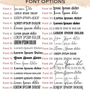 May include: A graphic showing 34 different font styles for the text "Lorem Ipsum Dolor". The fonts range from casual script to bold and blocky.