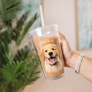 Custom Pet Acrylic Tumbler Mug 16oz, Cat Photo tumbler cup, Personalized Dog Cup, Custom cat Travel Mug, pet memorial gifts, dog mom gift