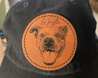 Custom Pet dad hat, leather patch hat, Personalized dog Portrait Unisex dog Hat, photo on hat, cat owner Christmas gift, gift for her or him