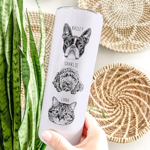 Custom Pet Skinny Tumbler Cup with Straw, Personalized Pet Portrait Tumbler Mug, Dog Coffee Tumbler, Personalized Dog Mom dad Gift, Memorial