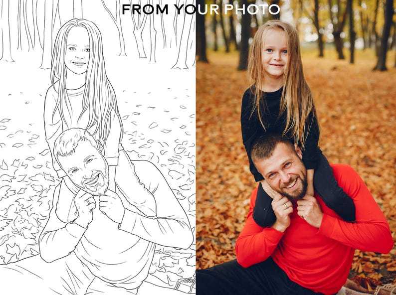 Custom Coloring Book from Photos, 26 Custom Coloring Pages, Personalized Gift for Family, Custom pet portrait coloring book for kids adults image 4