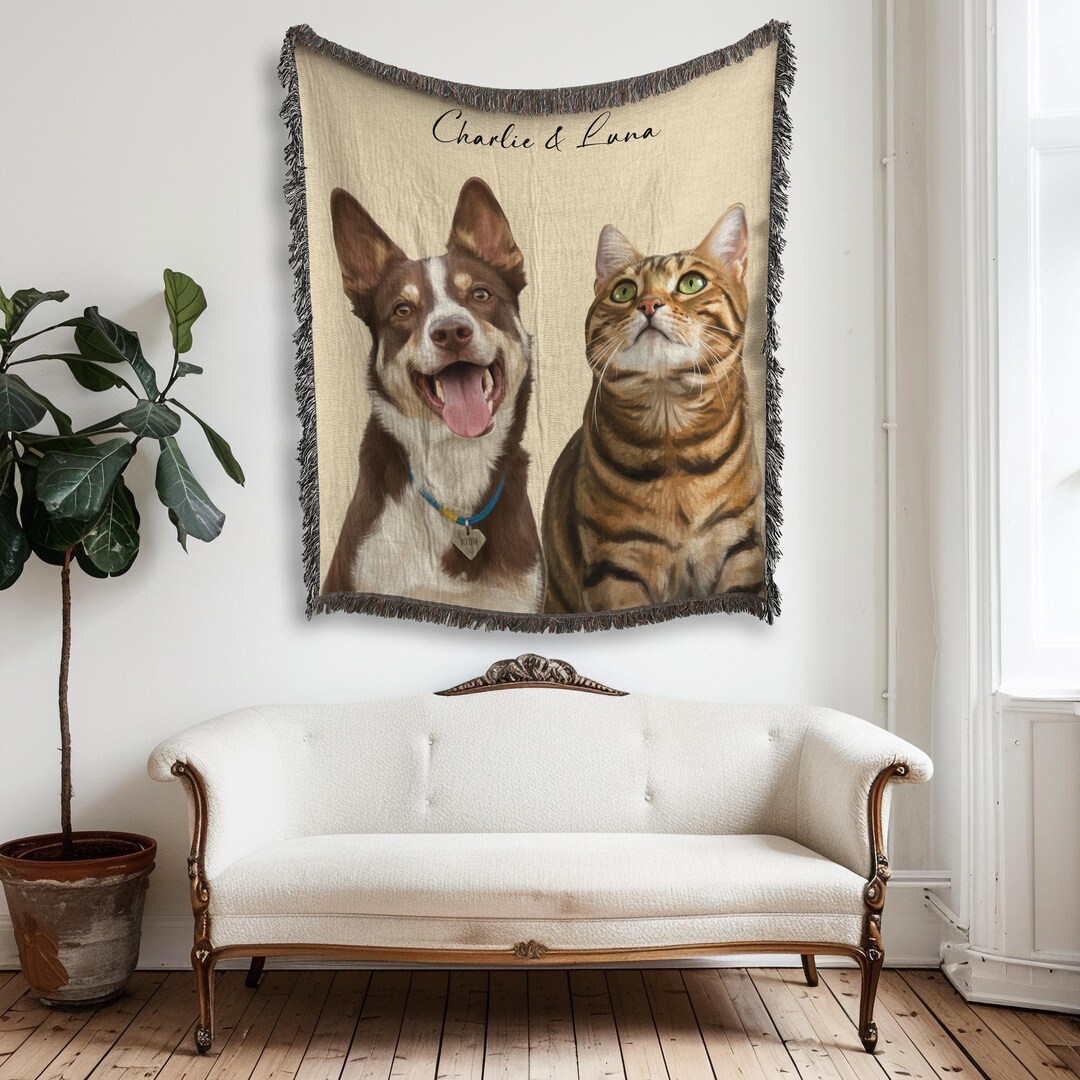 Personalized Pet Woven Blanket, Custom Dog Photo Blanket, Dog Cat ...
