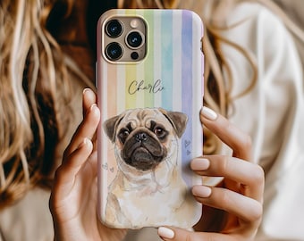 Custom Pet Striped Phone Case, Dog Drawing From Photo, Dog Phone Case, Cat Phone Case, Personalized Phone Case Dog iPhone Case Pet Loss gift