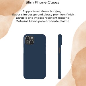 May include: A dark blue phone case with a glossy finish. The case is designed to be slim and supports wireless charging. It is made of durable and impact resistant Lexan polycarbonate plastic.