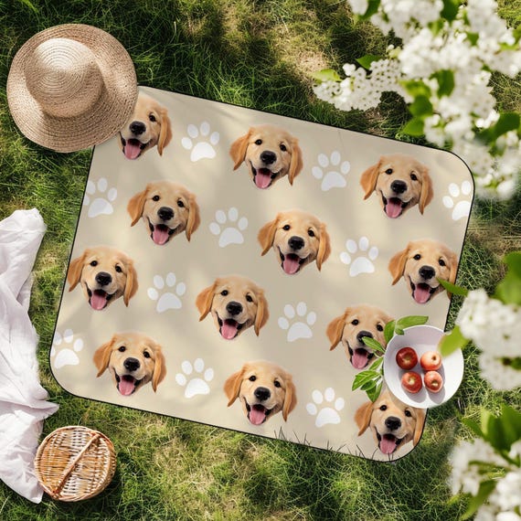 Custom Pet Picnic Blanket, Personalized Dog Picnic Blanket With