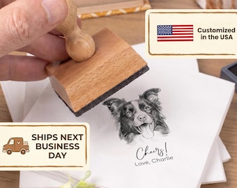 Custom Pet Stamp, Personalized Dog Face Stamp for Wedding Napkins, Envelopes & Invitations, Wood stamp and ink pad, Detailed sketch portrait