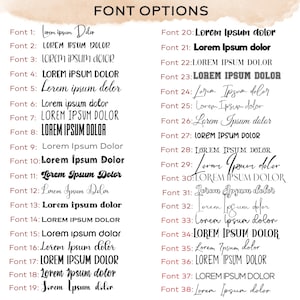 May include: A graphic showcasing 38 different font options, each labeled with a number and the text "Lorem Ipsum Dolor." The fonts vary in style, including serif, sans-serif, and script, with examples in both uppercase and lowercase.