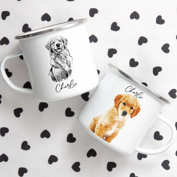 Custom Pet Enamel camp Mug, Dog Photo Campfire Mug, Personalised Enamel cup, Pet Portrait Mug, Custom Camping Metal Mug, Dog Lover Gift